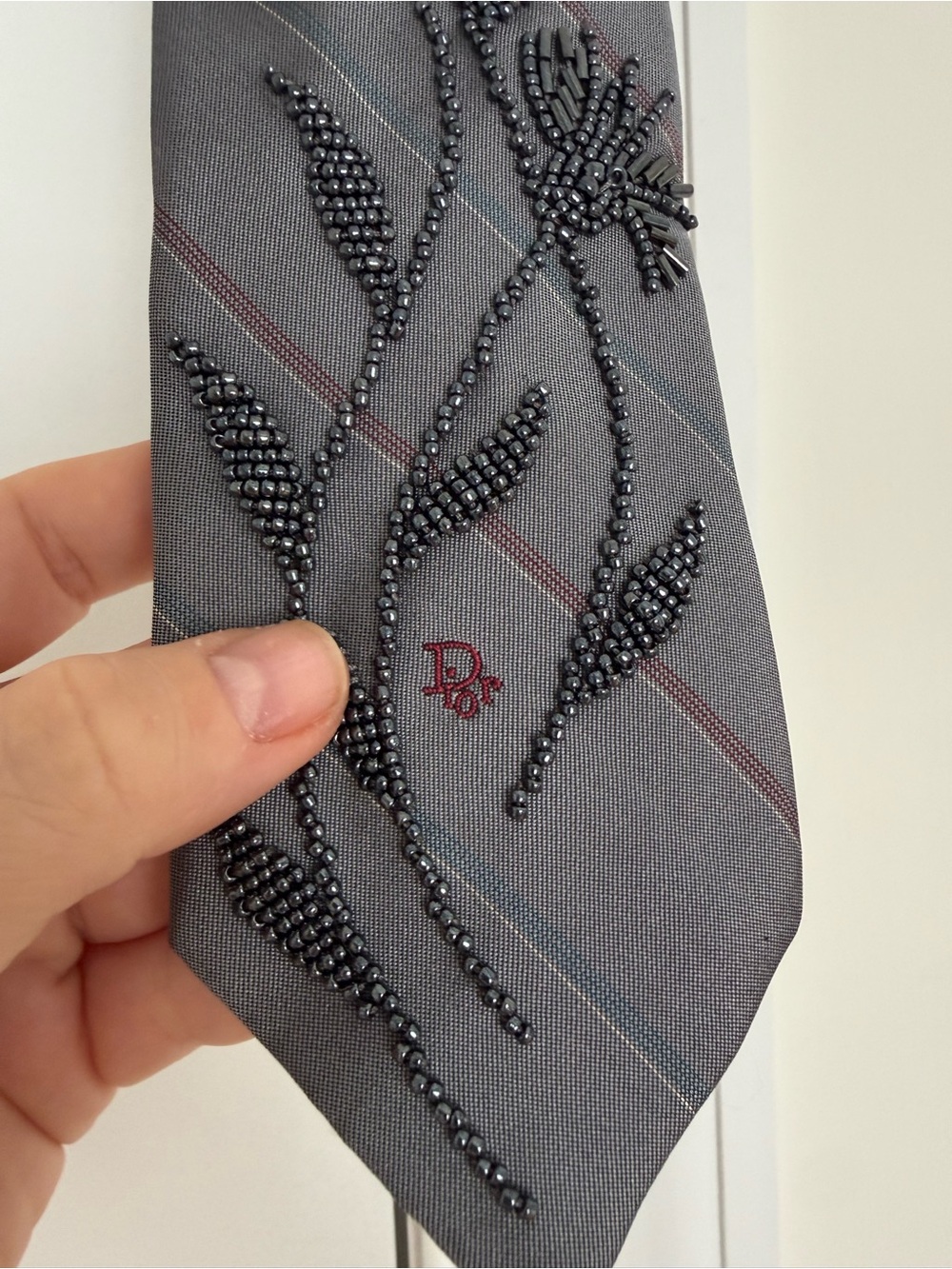 Dior Charcoal Gray Embroidered Tie with Subtle Pattern - Picture 8 of 10